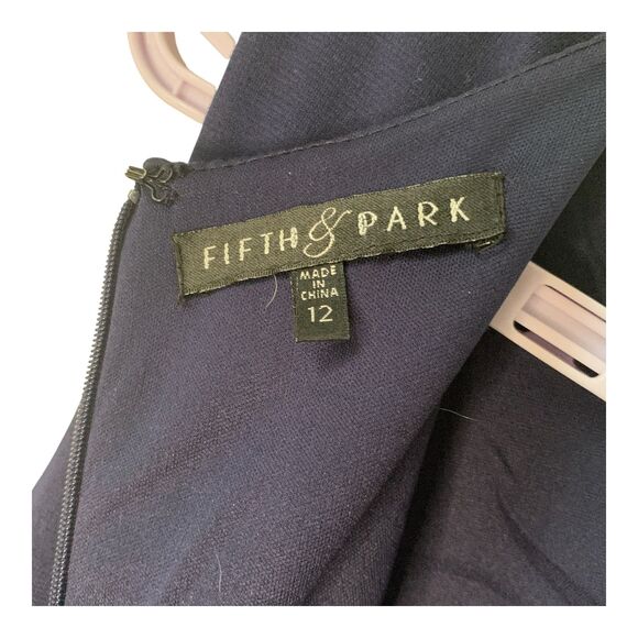 FIFTH & PARK Dress SZ 12 Navy & Beige Gold Floral Lace Sheath Dressy Cocktail - Picture 9 of 12